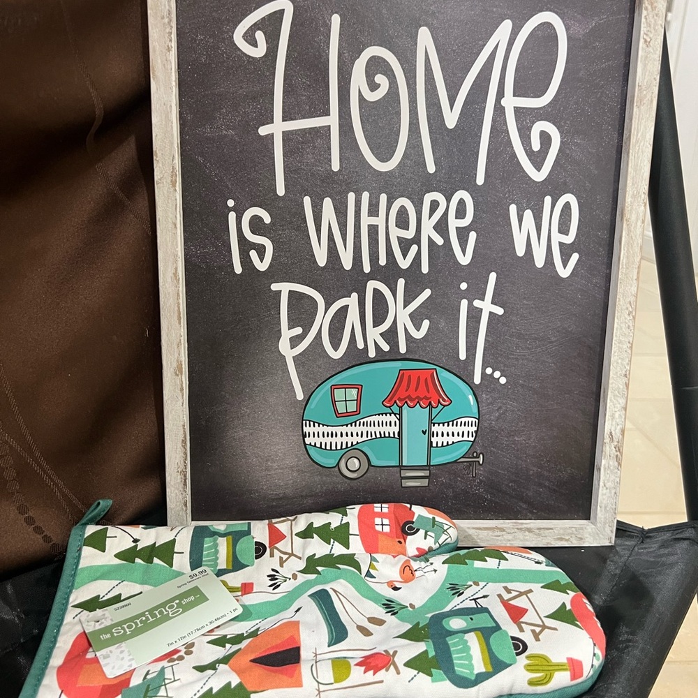 Camping Themed Wall Art and Oven Mitt Set